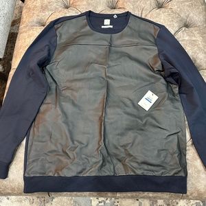 Calvin Klein Mens Faux Leather Black Sweater XL New with Tags Slim Fit NWT